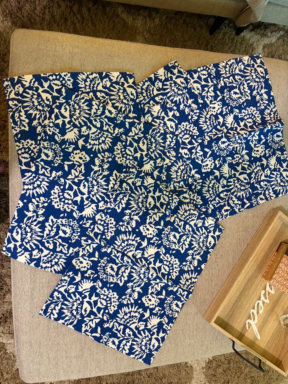 Crate & Barrel "Tamara" blue floral block-print collection. Set of 6 new